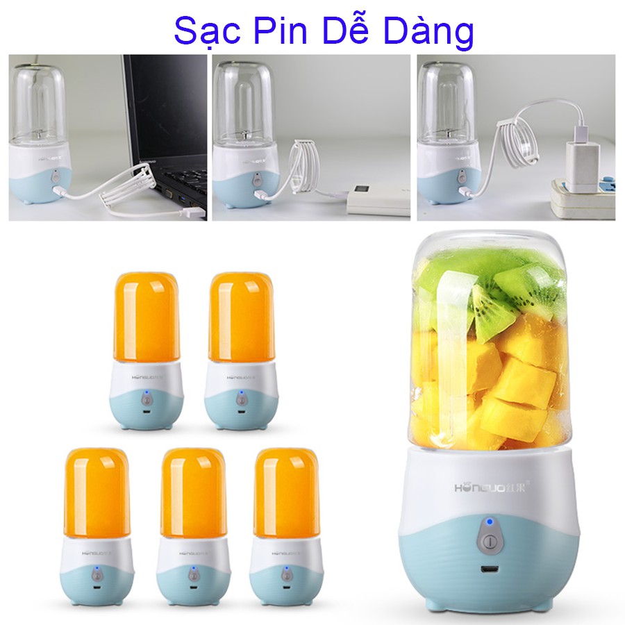 [ 4 và 6 LƯỠI ] Máy xay sinh tố cầm tay mini sạc pin, Máy say sinh tố cầm tay đa năng mini 300ml